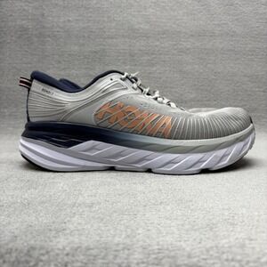 Hoka One One Bondi 7 Wide Shoes Womens Size 9.5 D Gray Navy Cushioned Running